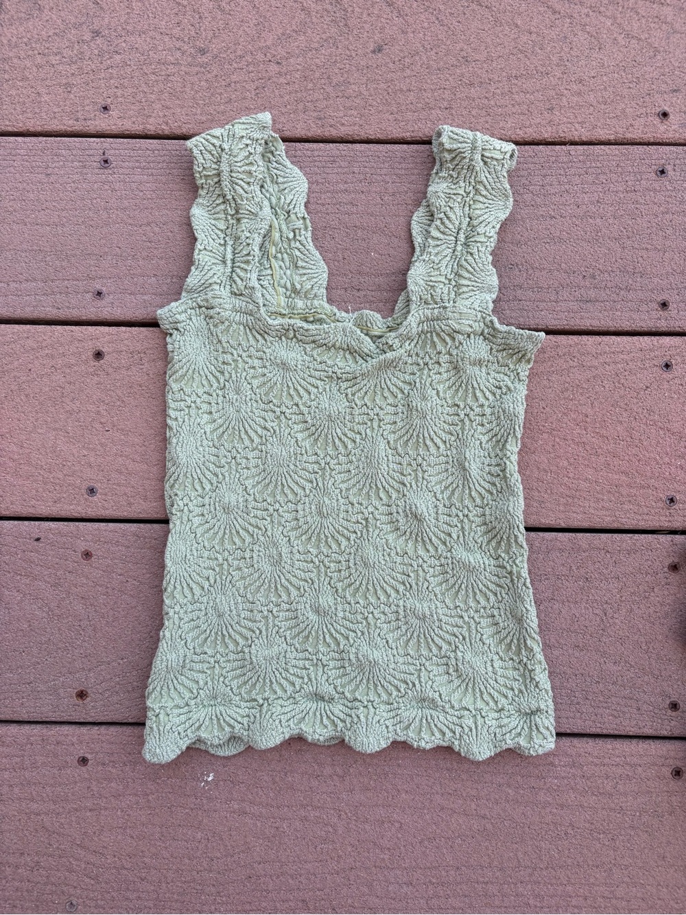Free People Scalloped Floral Knit Tank in Light Sage